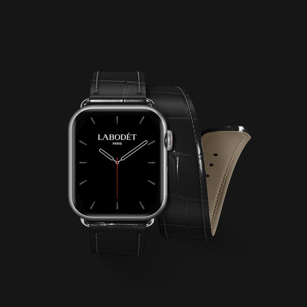 Double Strap Edition Black For Apple Watch 42mm In Alligator