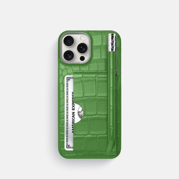 Card and Pen Holder Case For iPhone 16 Pro In Alligator