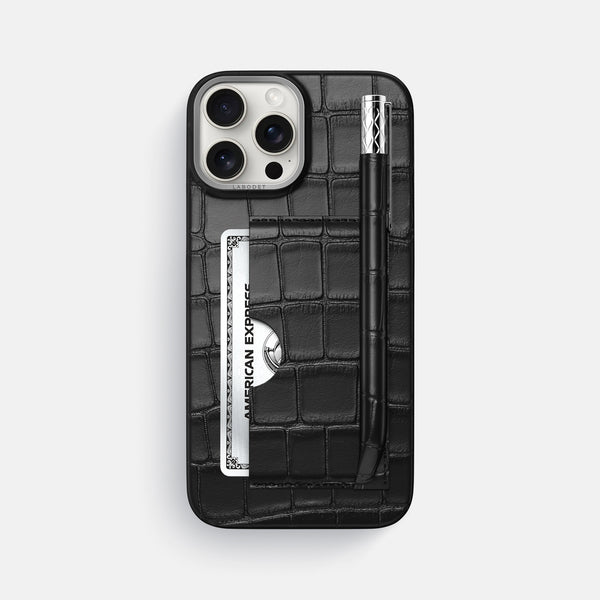 Card and Pen Holder Case For iPhone 16 Pro Max In Alligator