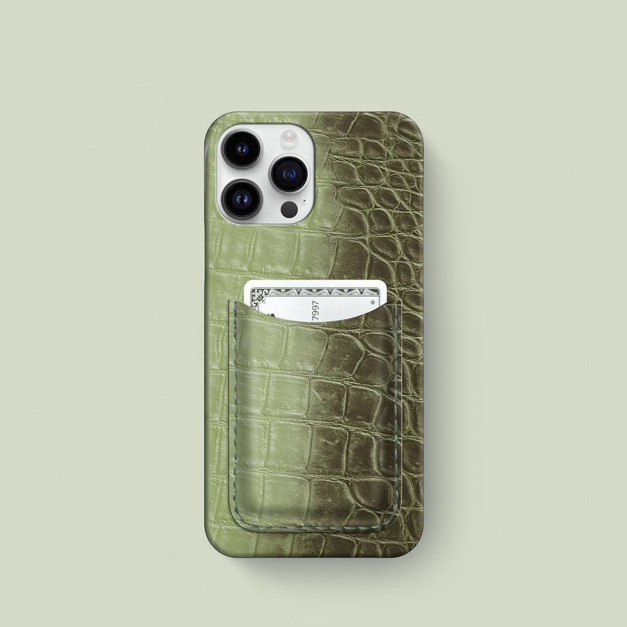 Slim Card Case Celadon Green For iPhone 16 Pro In Himalayan Crocodile