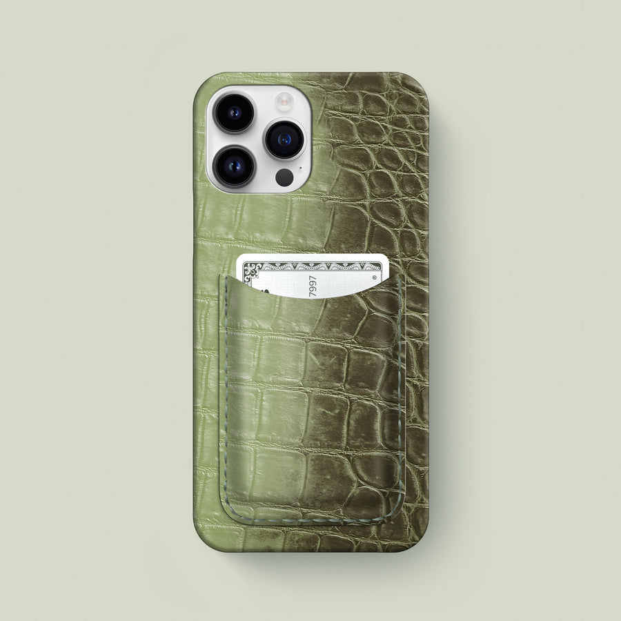 Slim Card Case Celadon Green For iPhone 16 Pro Max In Himalayan Crocodile