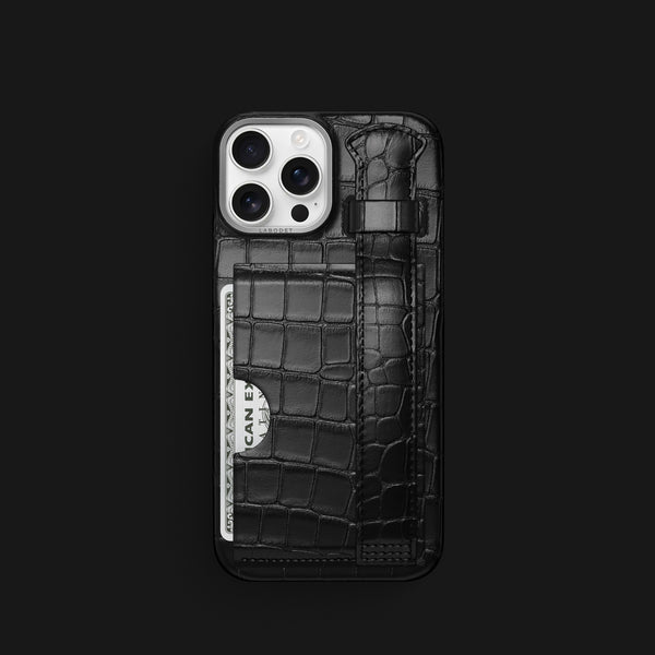 Cardholder Strap Case Edition Black For iPhone 16 Pro In Alligator