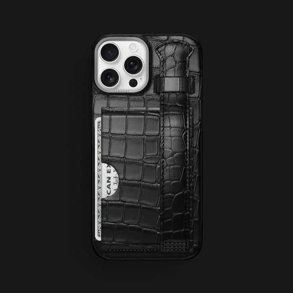 Cardholder Strap Case Edition Black For iPhone 16 Pro Max In Alligator