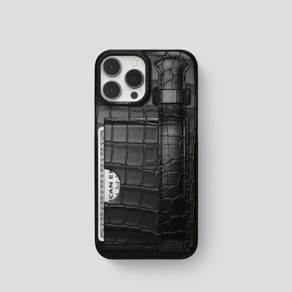 Cardholder Strap Case For iPhone 15 Pro In Alligator