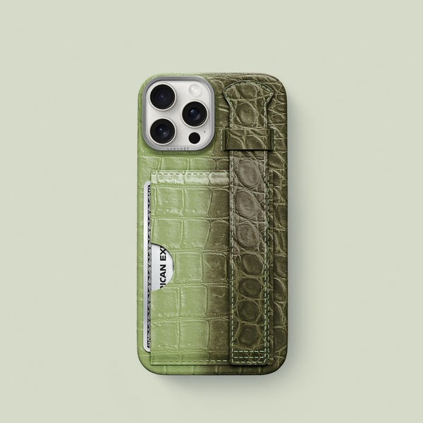 Cardholder Strap Case Celadon Green For iPhone 16 Pro In Himalayan Crocodile