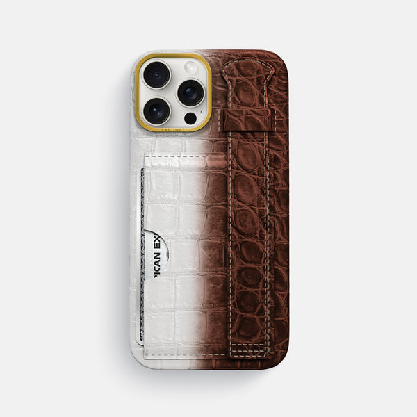 Cardholder Strap Case For iPhone 16 Pro Max In Himalayan Crocodile