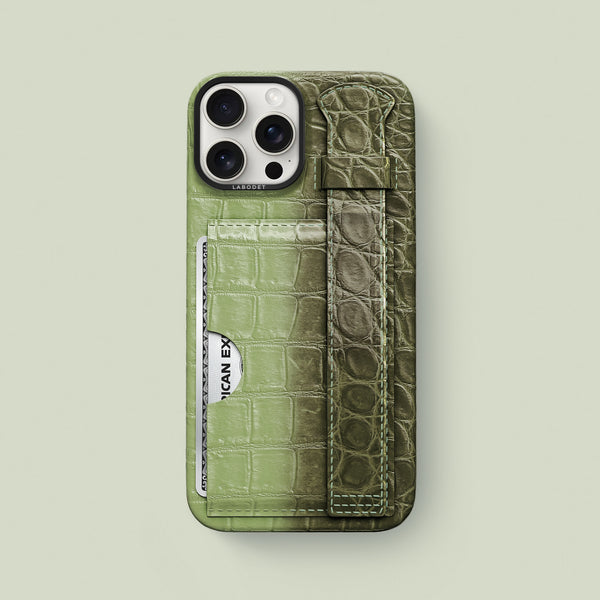 Cardholder Strap Case Celadon Green For iPhone 16 Pro Max In Himalayan Crocodile