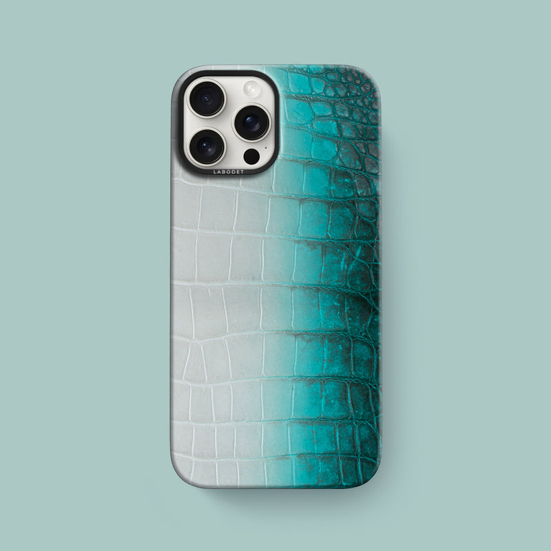 Turquoise iPhone 16 Pro Max Classic Case 1/1 Himalayan Crocodile with Black Metal -1 | Turquoise-Black