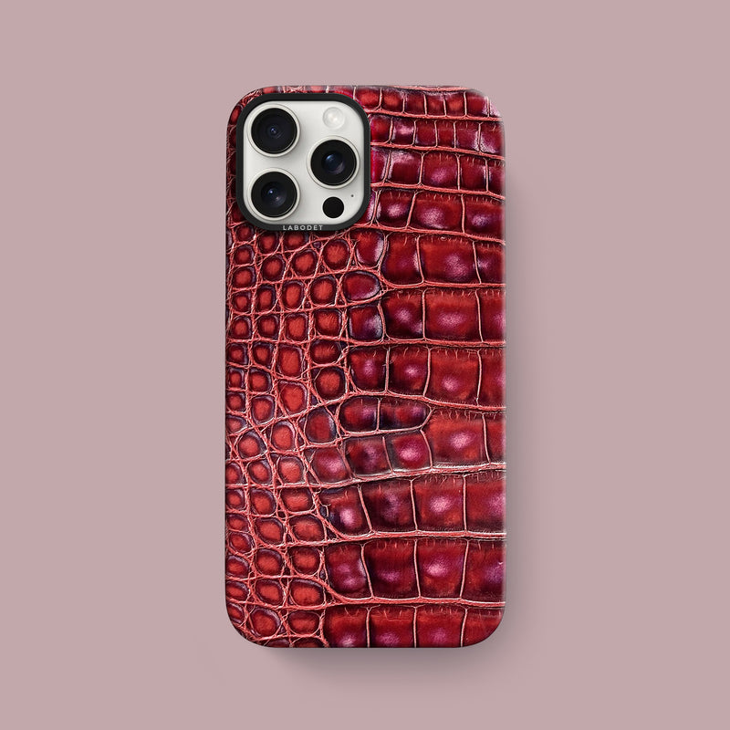 Cherry-Red iPhone 16 Pro Max Classic Case 1/1 Alligator with Black Metal -1 | Cherry-Red-Black