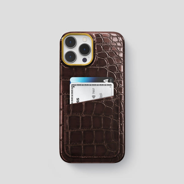 Double Card Case For iPhone 15 Pro In Patina Alligator