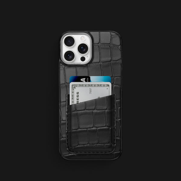 Double Card Case Edition Black For iPhone 16 Pro In Alligator