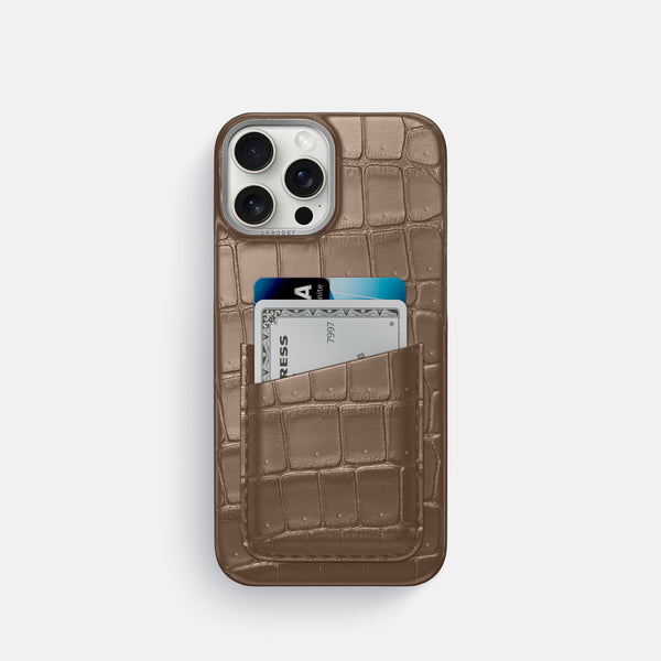 Double Card Case For iPhone 16 Pro In Porosus Crocodile