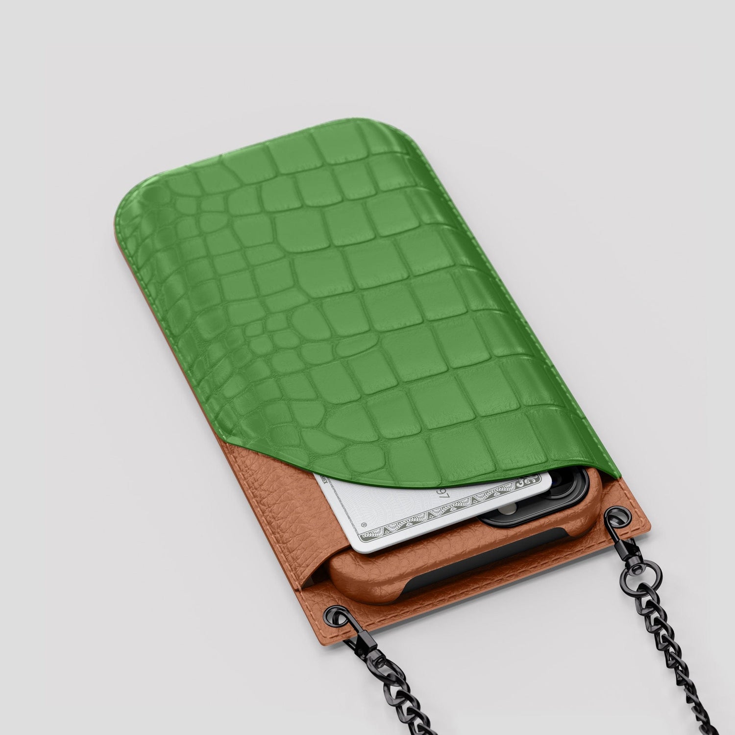 bag and wallet apple green genuine alligator/crocodile leather/can