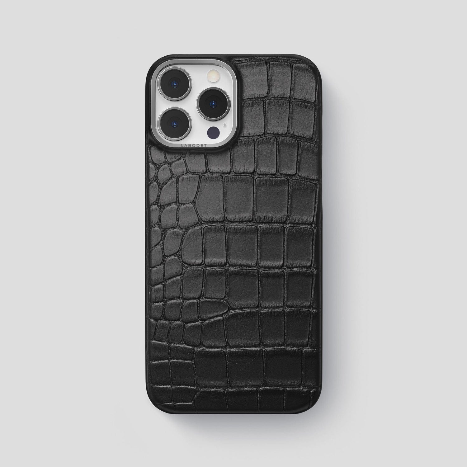 Black Metal Iphone Case Crocodile Leather 14 pro (Max)